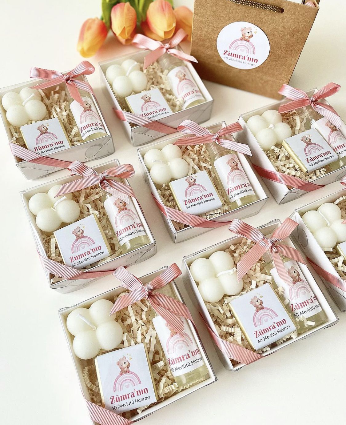 Mini Paket Çikolata Mum Kolonya Hediyelik