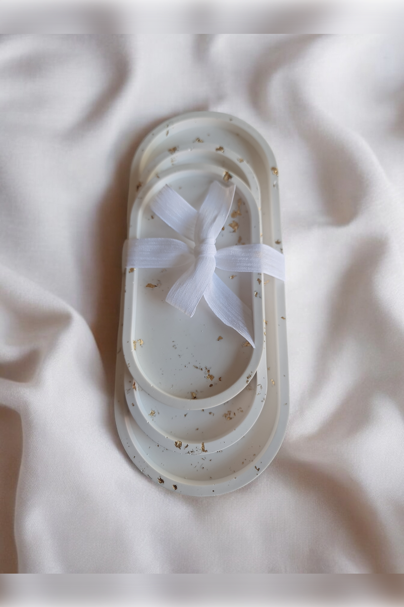 3lü Oval Tepsi Seti Beyaz Gold