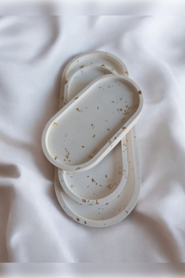 3lü Oval Tepsi Seti Beyaz Gold