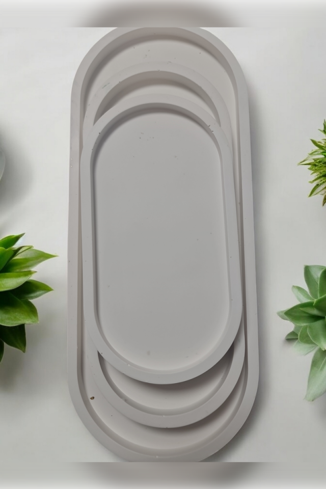 3lü Oval Tepsi Seti Beyaz