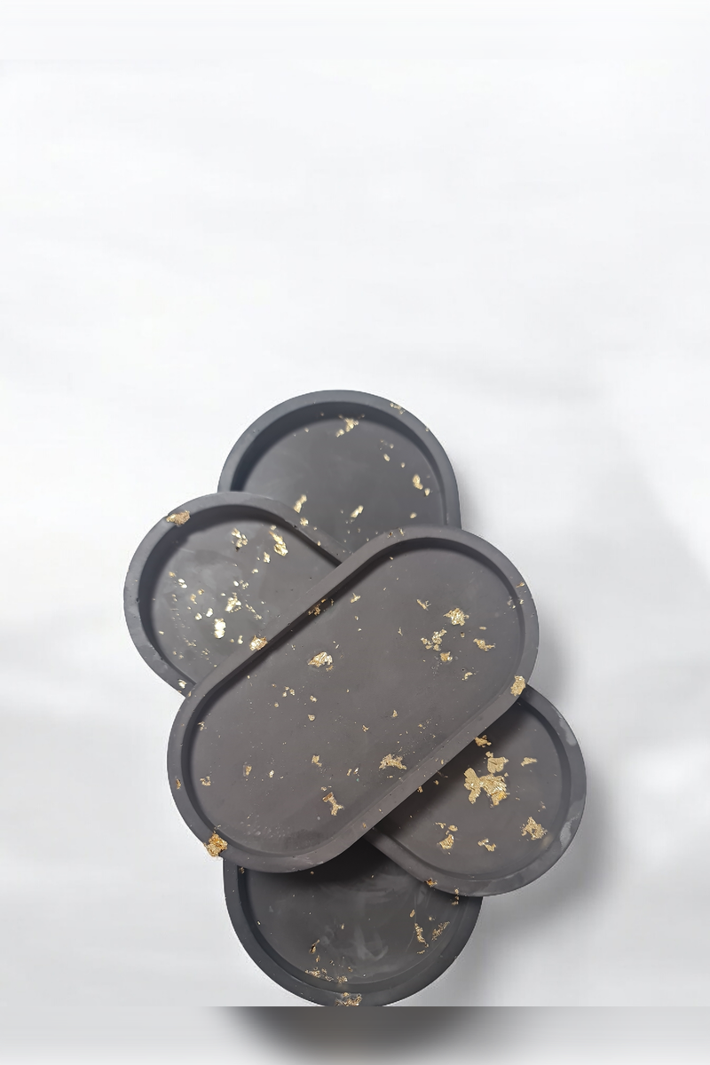 3lü Oval Tepsi Seti Siyah Gold