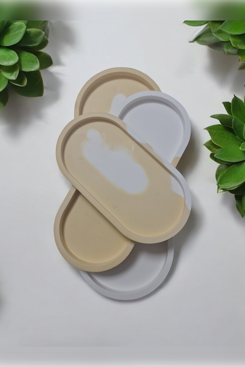 3lü Oval Tepsi Seti Beyaz Sarı