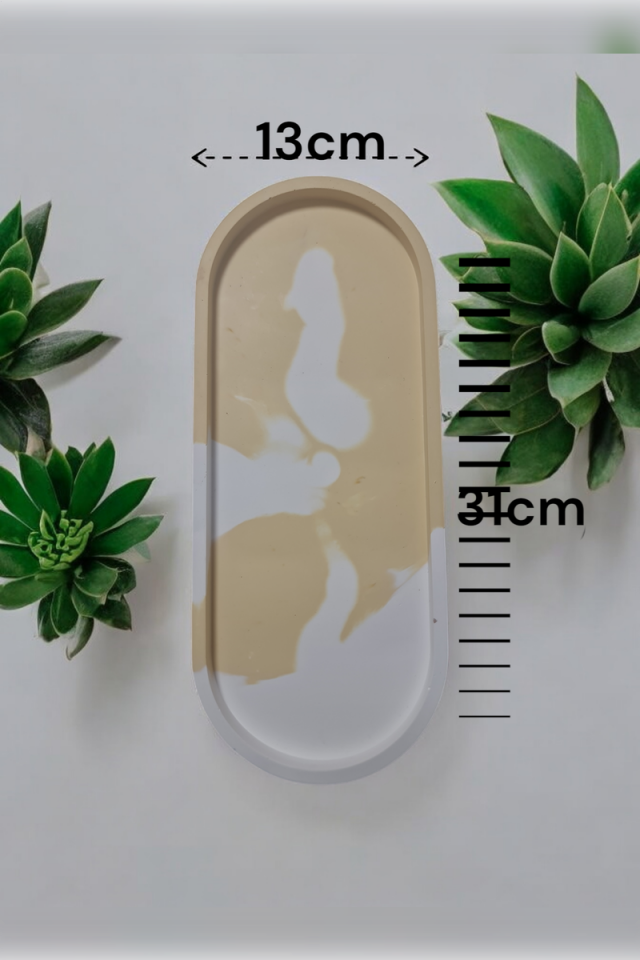 3lü Oval Tepsi Seti Beyaz Sarı