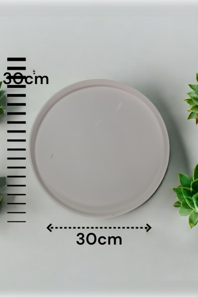 Dekoratif Beton 30 Cm Organizer Tepsi Beyaz Saksı/Mum Altlığı