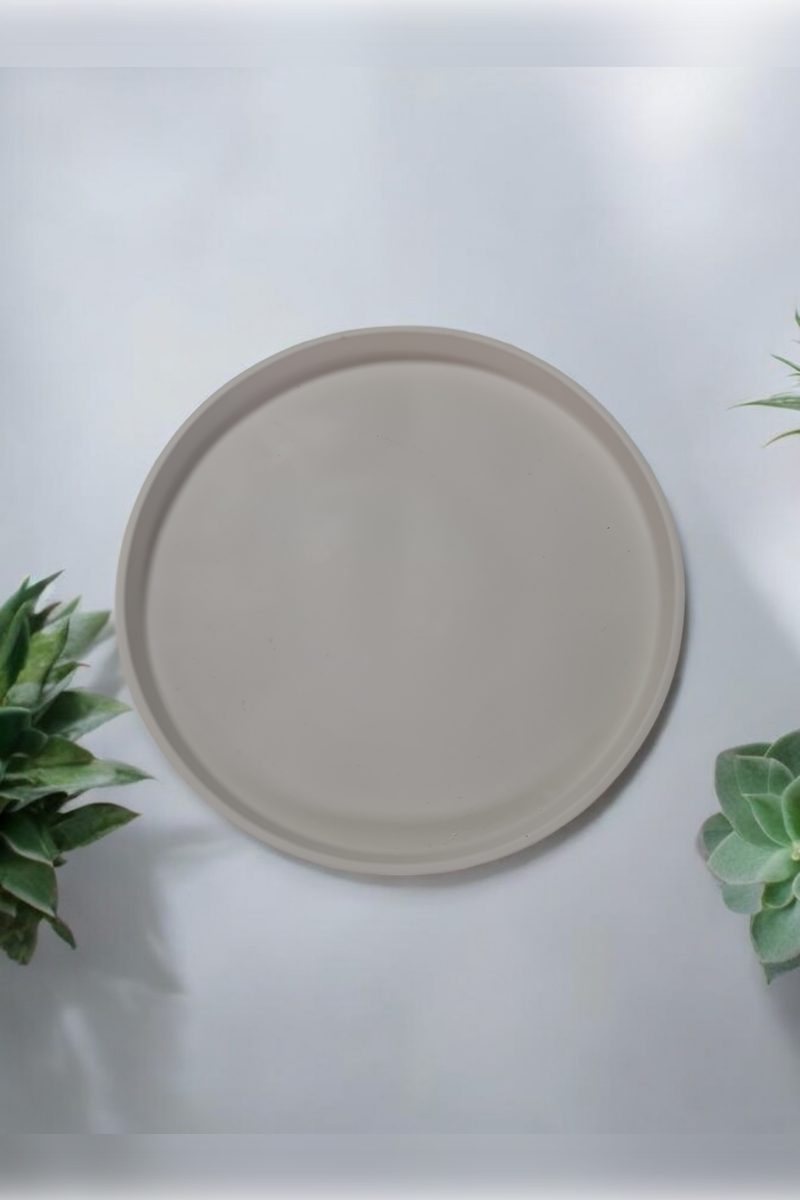 Dekoratif Beton 25 Cm Organizer Tepsi Beyaz Saksı/Mum Altlığı