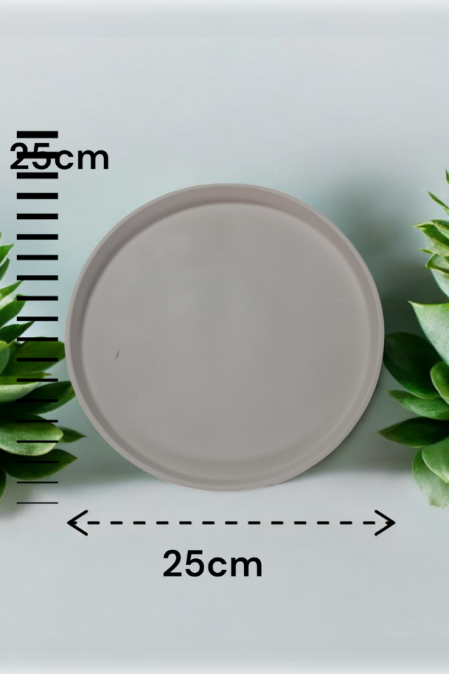 Dekoratif Beton 25 Cm Organizer Tepsi Beyaz Saksı/Mum Altlığı
