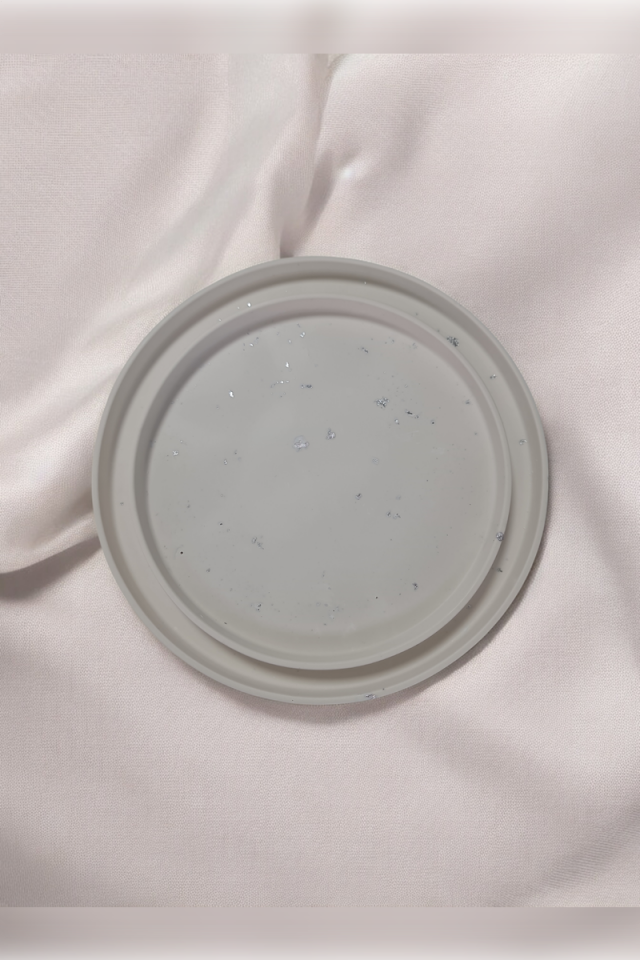 Dekoratif Beton 25-30 Cm Organizer Tepsi Gümüş Sim 2li Saksı/Mum Altlığı