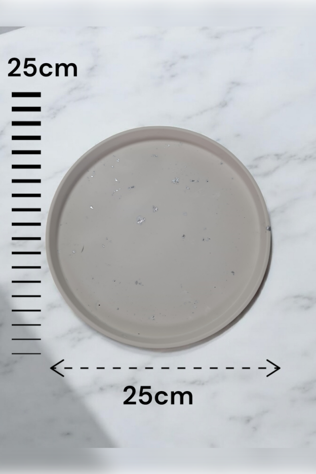 Dekoratif Beton 25 Cm Organizer Tepsi Gümüş Sim Saksı/Mum Altlığı