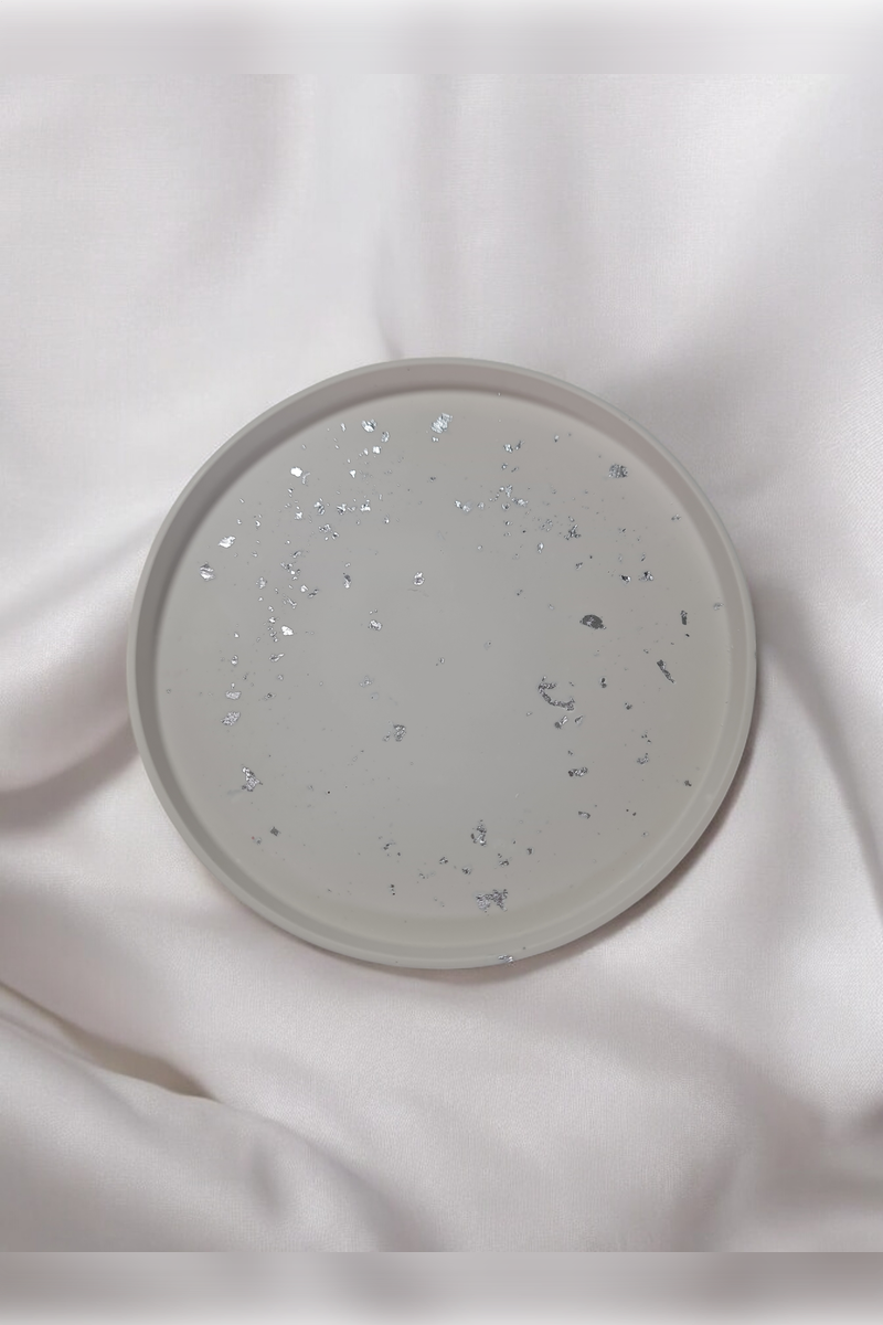 Dekoratif Beton 25 Cm Organizer Tepsi Gümüş Sim Saksı/Mum Altlığı