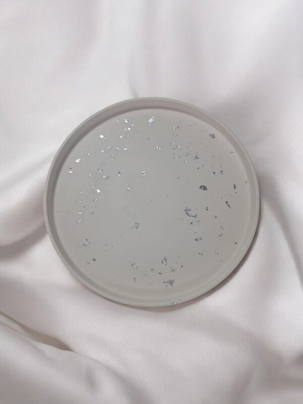 Dekoratif Beton 30 Cm Organizer Tepsi Gümüş Sim Saksı/Mum Altlığı