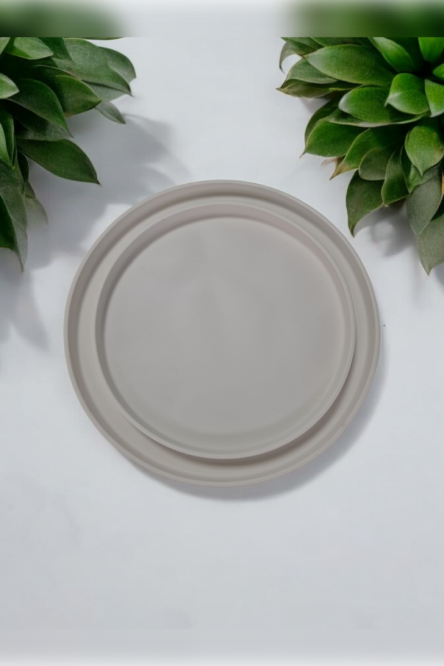 Dekoratif Beton 25 30 Cm Organizer Tepsi Beyaz 2li Saksı/Mum Altlığı