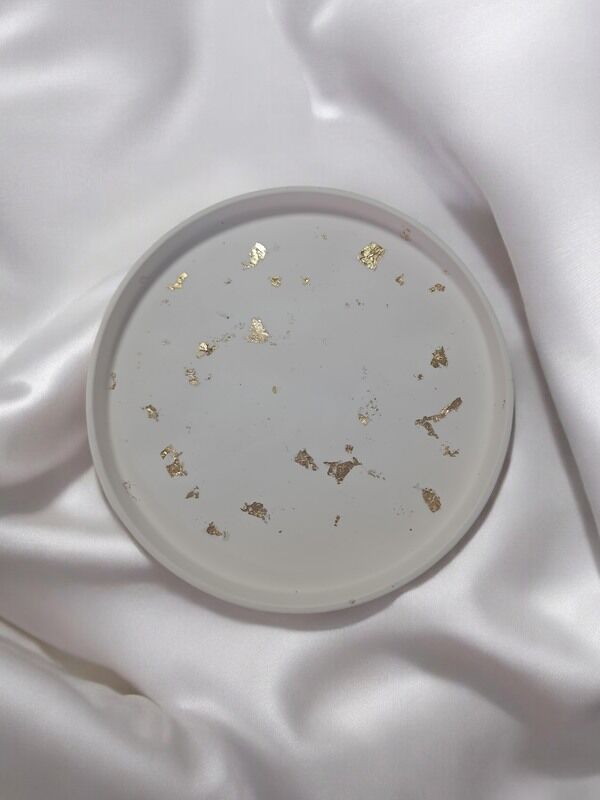 Dekoratif Beton 25 Cm Organizer Tepsi Gold Sim Saksı/Mum Altlığı