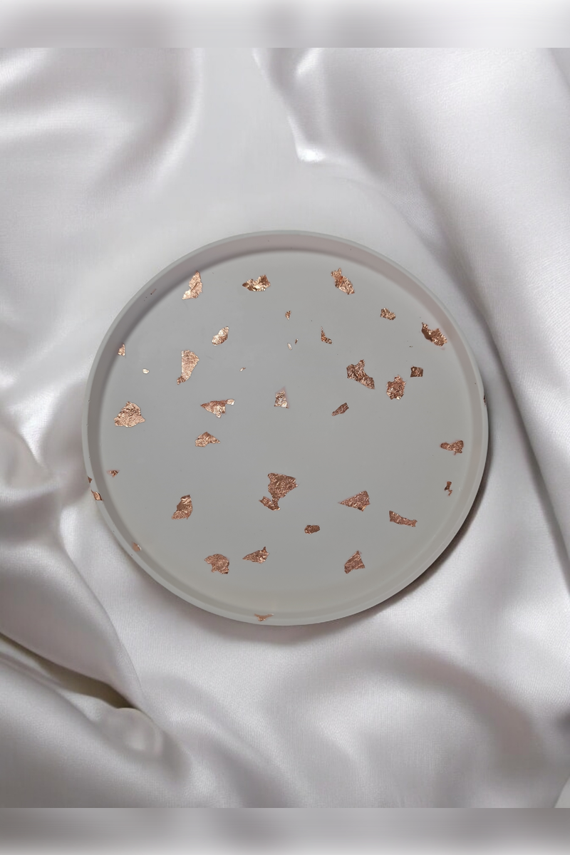 Dekoratif Beton 30 cm Organizer Tepsi Bakır Sim