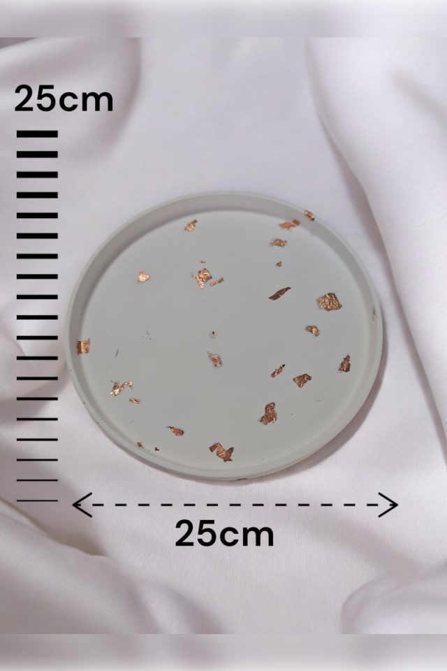 Dekoratif Beton 25-30 cm Organizer Tepsi Bakır Sim 2li Saksı/Mum Altlığı