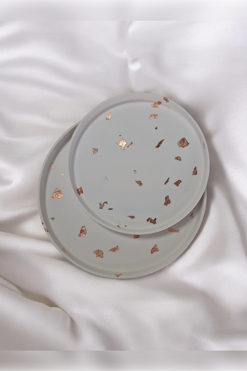 Dekoratif Beton 25-30 cm Organizer Tepsi Bakır Sim 2li Saksı/Mum Altlığı