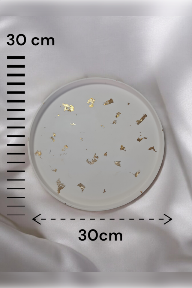 Dekoratif Beton 30 cm Organizer Tepsi Gold Sim Saksı/Mum Altlığı