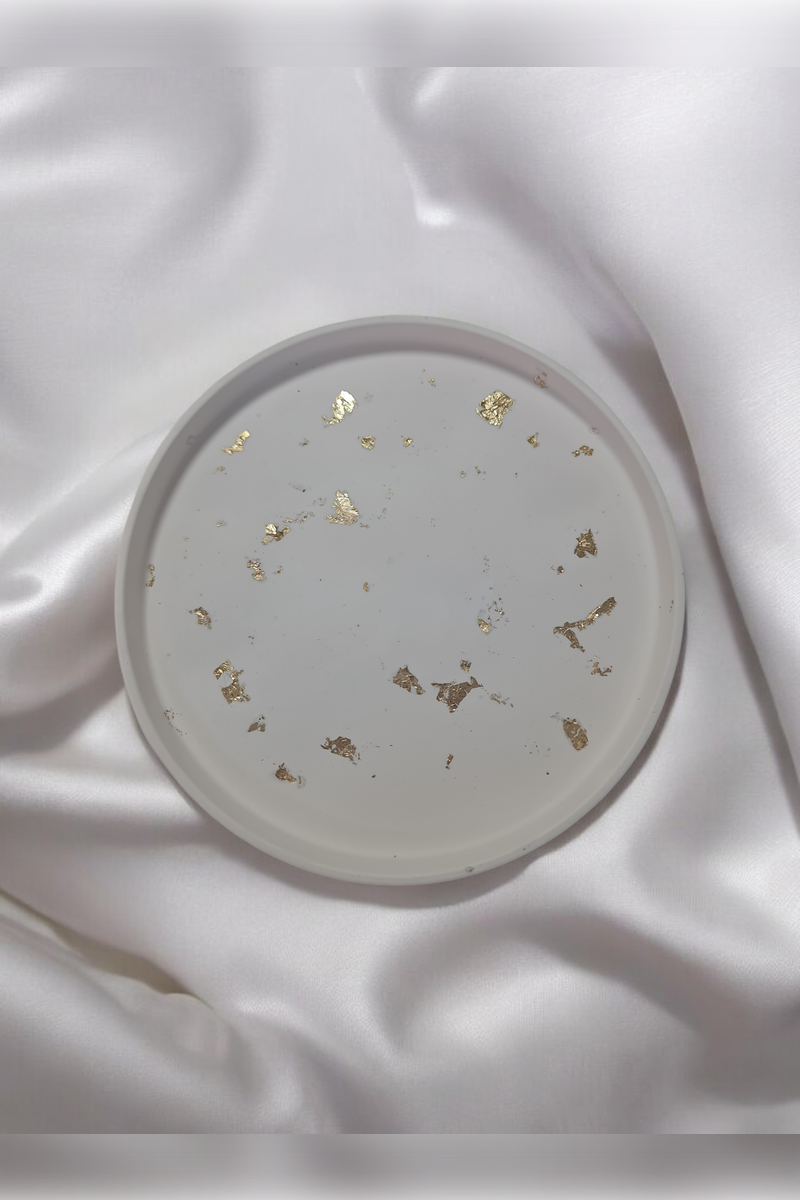 Dekoratif Beton 30 cm Organizer Tepsi Gold Sim Saksı/Mum Altlığı