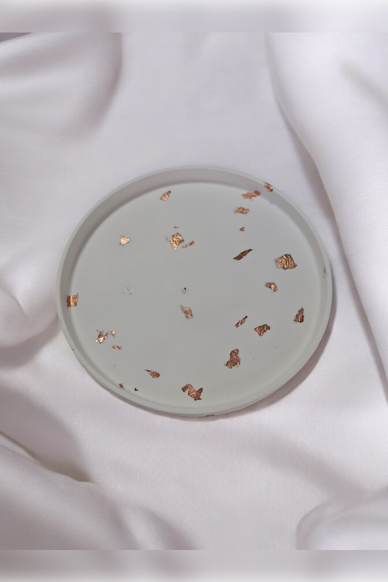 Dekoratif Beton 25 cm Organizer Tepsi Bakır Sim Saksı/Mum Altlığı