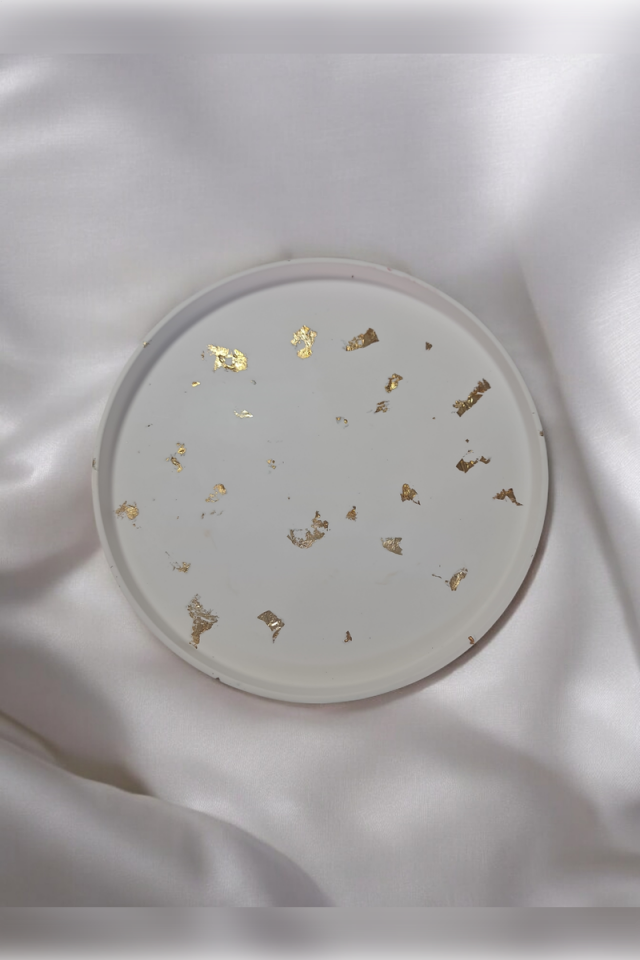 Dekoratif Beton 25-30 cm Organizer Tepsi Gold Sim Saksı/Mum Altlığı