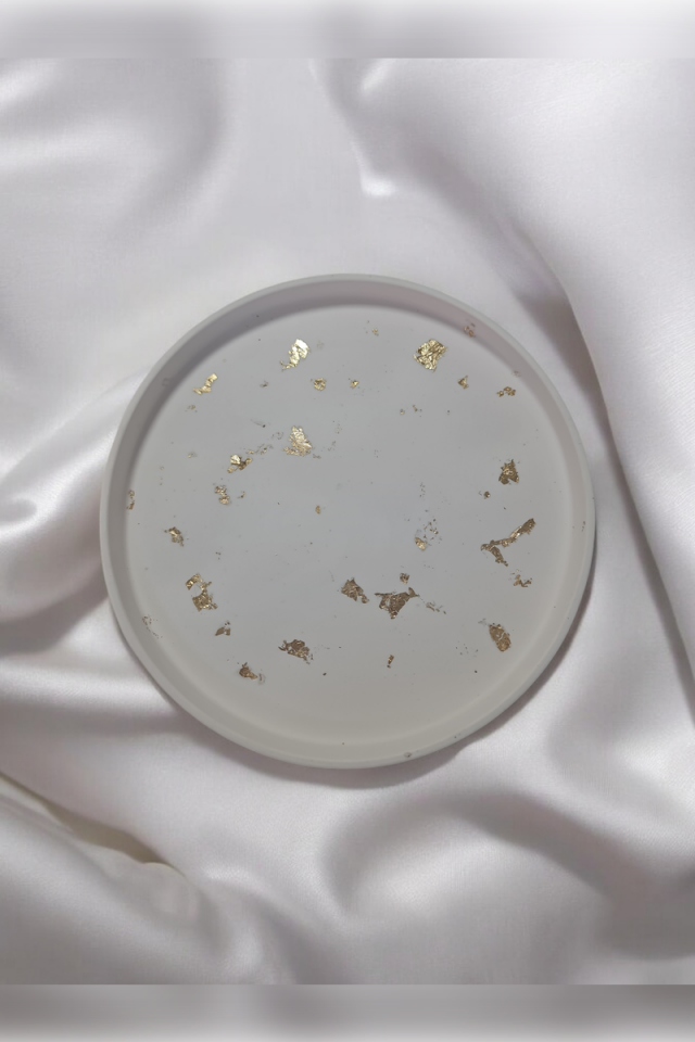 Dekoratif Beton 25-30 cm Organizer Tepsi Gold Sim Saksı/Mum Altlığı