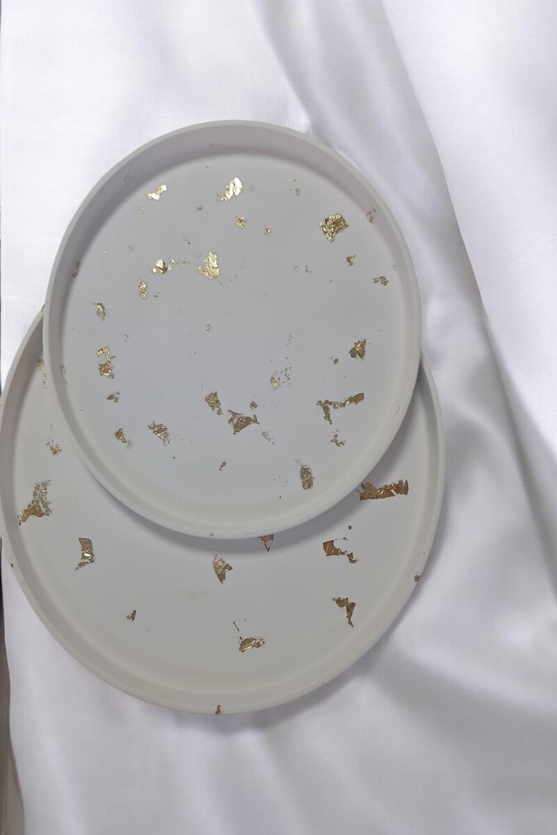 Dekoratif Beton 25-30 cm Organizer Tepsi Gold Sim Saksı/Mum Altlığı