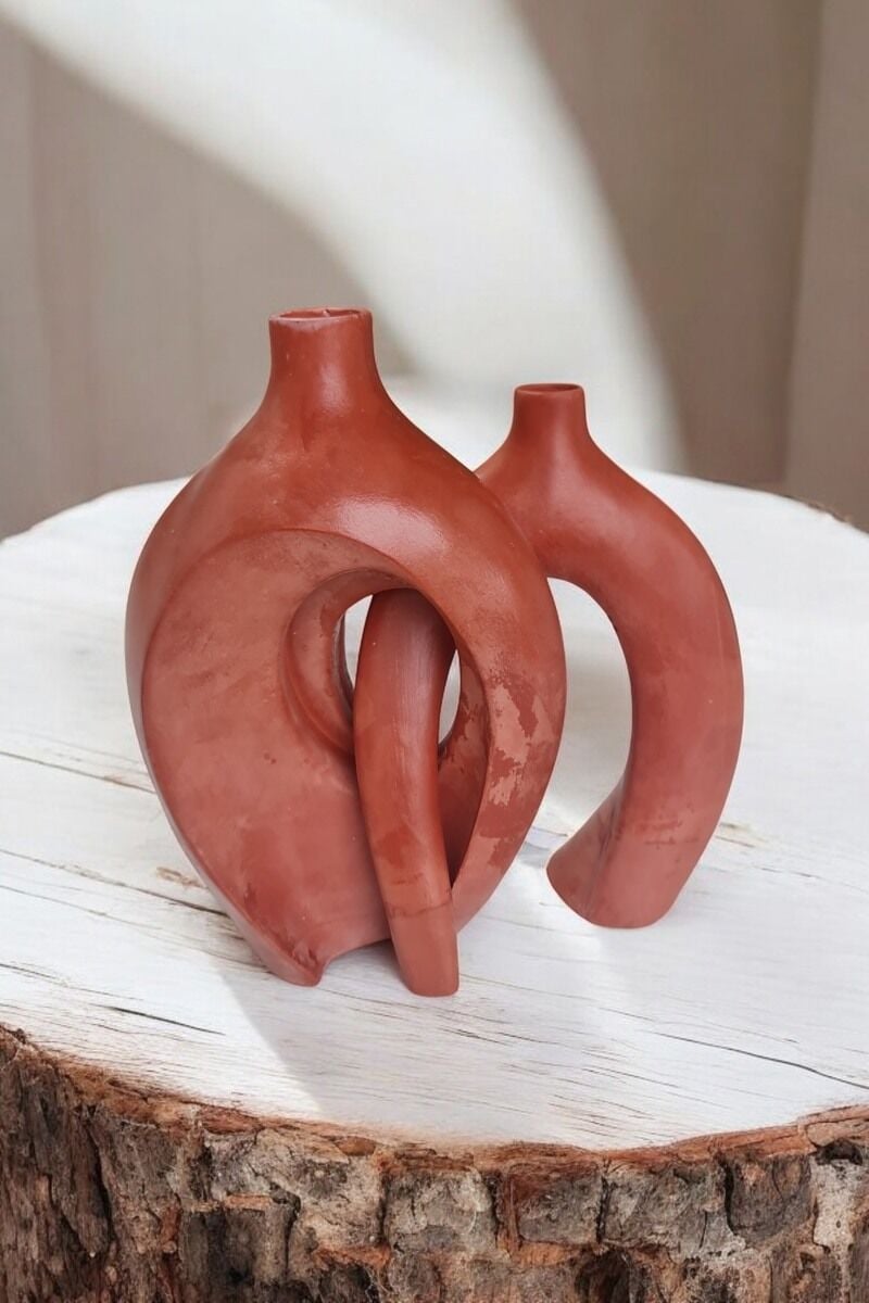 Sanatsal Vazo Soyut Figür Kiremit Rengi