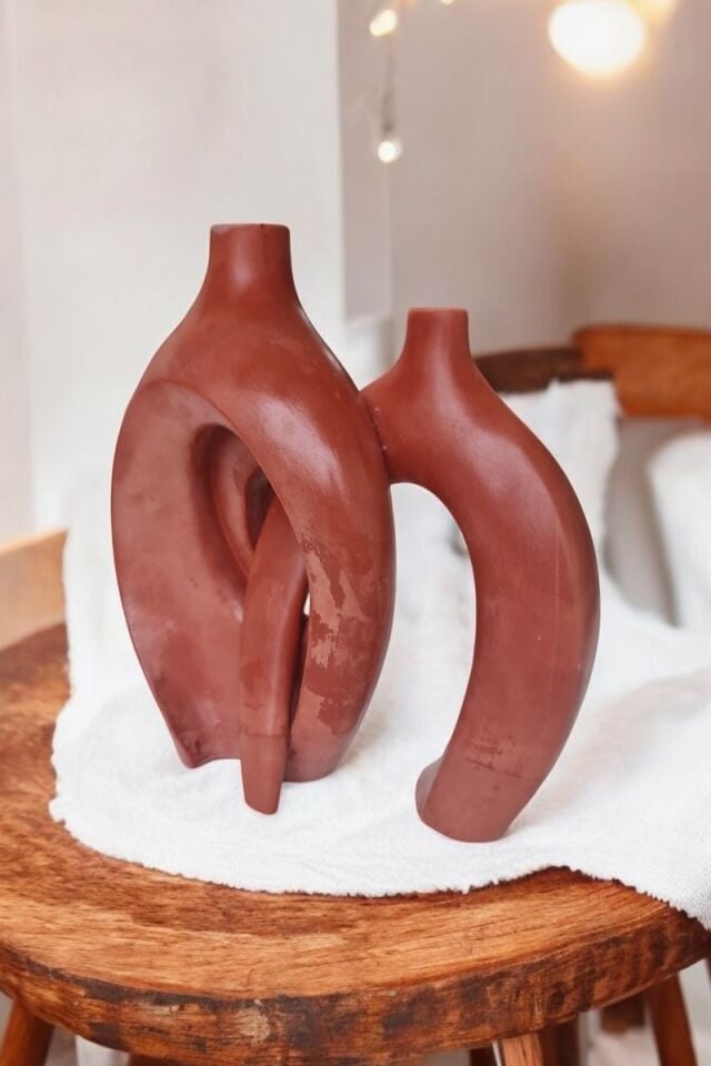 Sanatsal Vazo Soyut Figür Kiremit Rengi