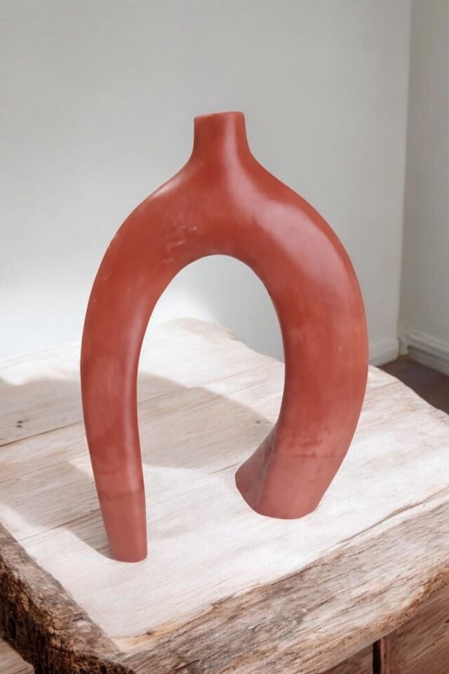 Sanatsal Vazo Soyut Figür Kiremit Rengi