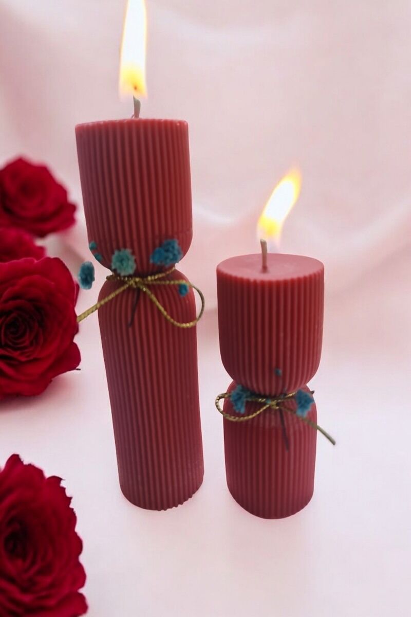 Uzun Şerit 2li Kırmızı Mum