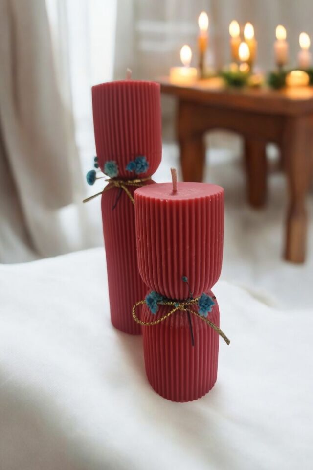 Uzun Şerit 2li Kırmızı Mum