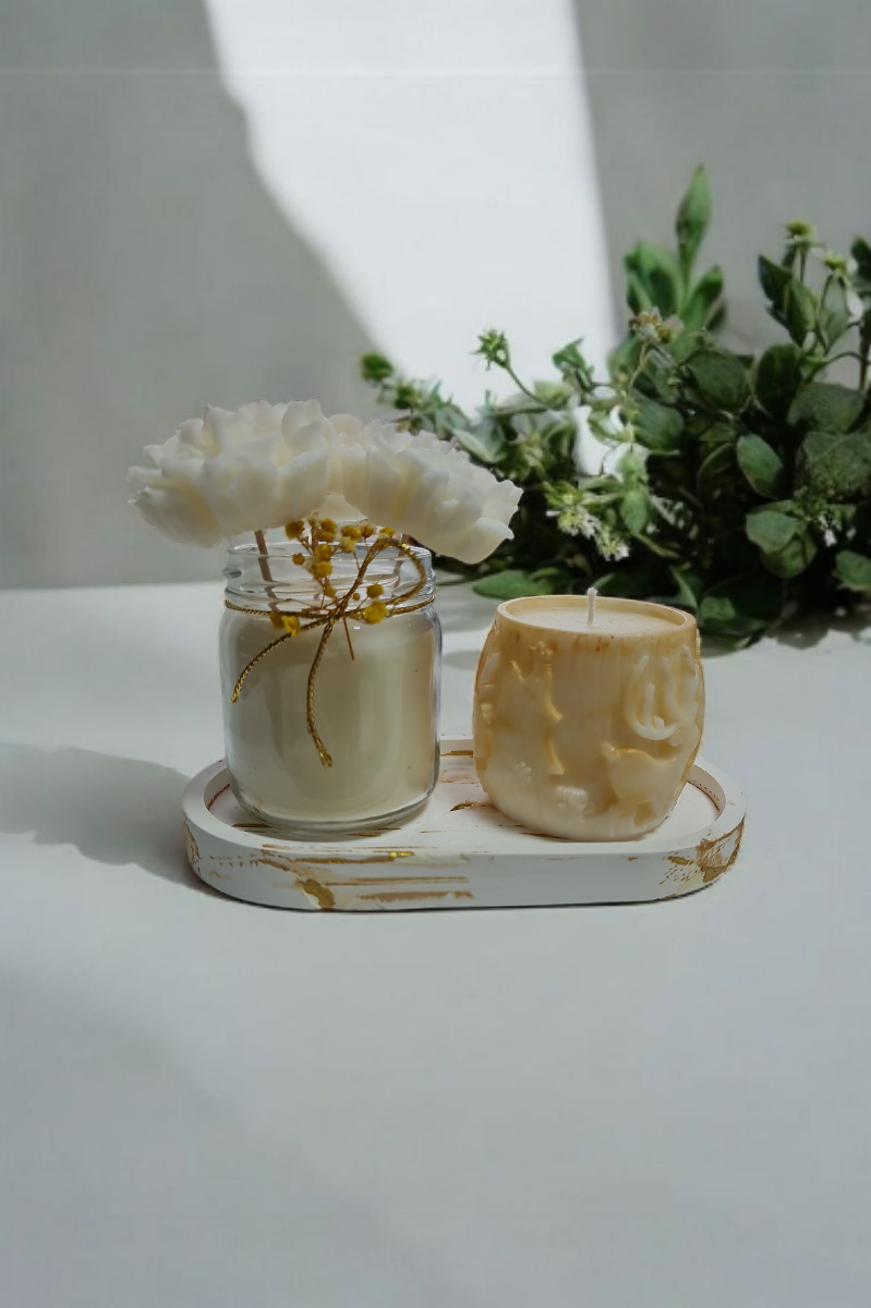 Çiçekli 2li Mum Seti