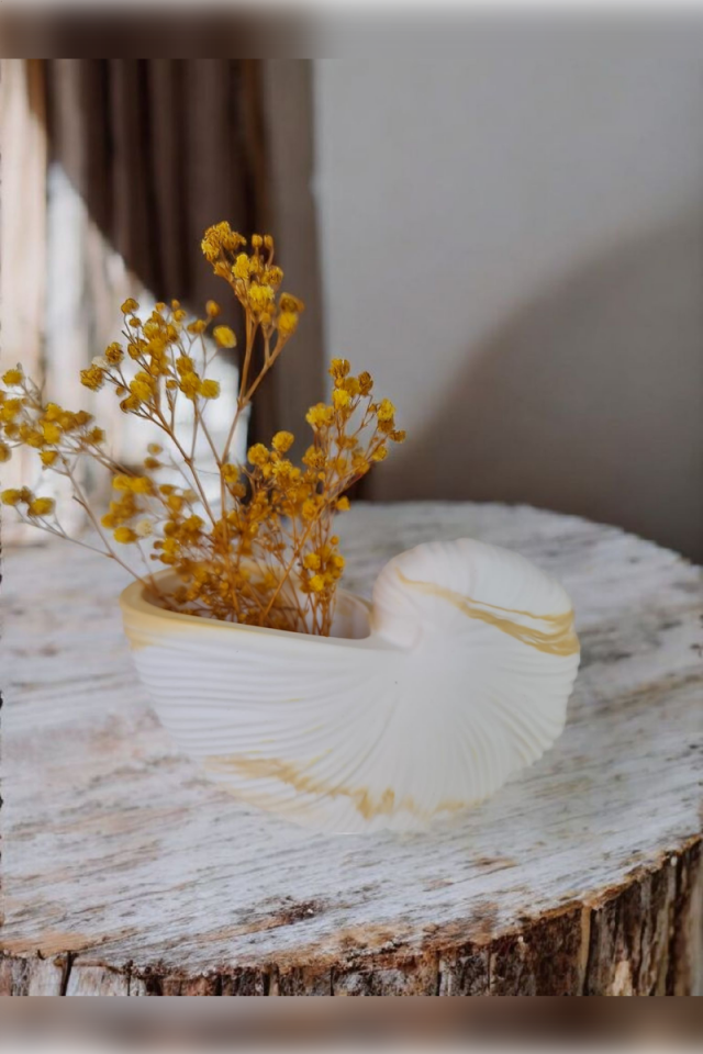 Deniz Kabuğu Gold&Beyaz Vazo