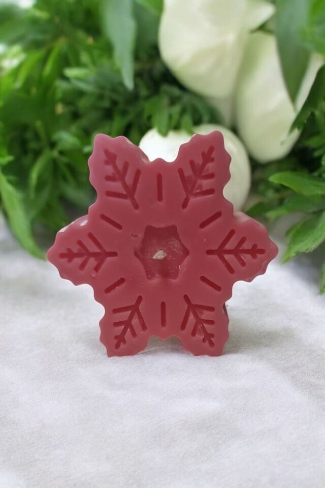 Yılbaşı Kar Tanesi Kırmızı Mum