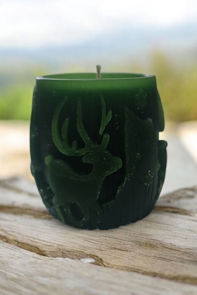 Geyik Desenli Fıçı K.Yeşil Mum
