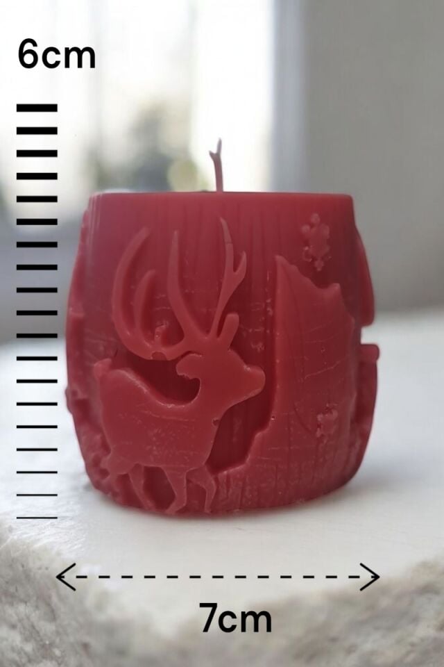 Geyik Desenli Fıçı Kırmızı Mum