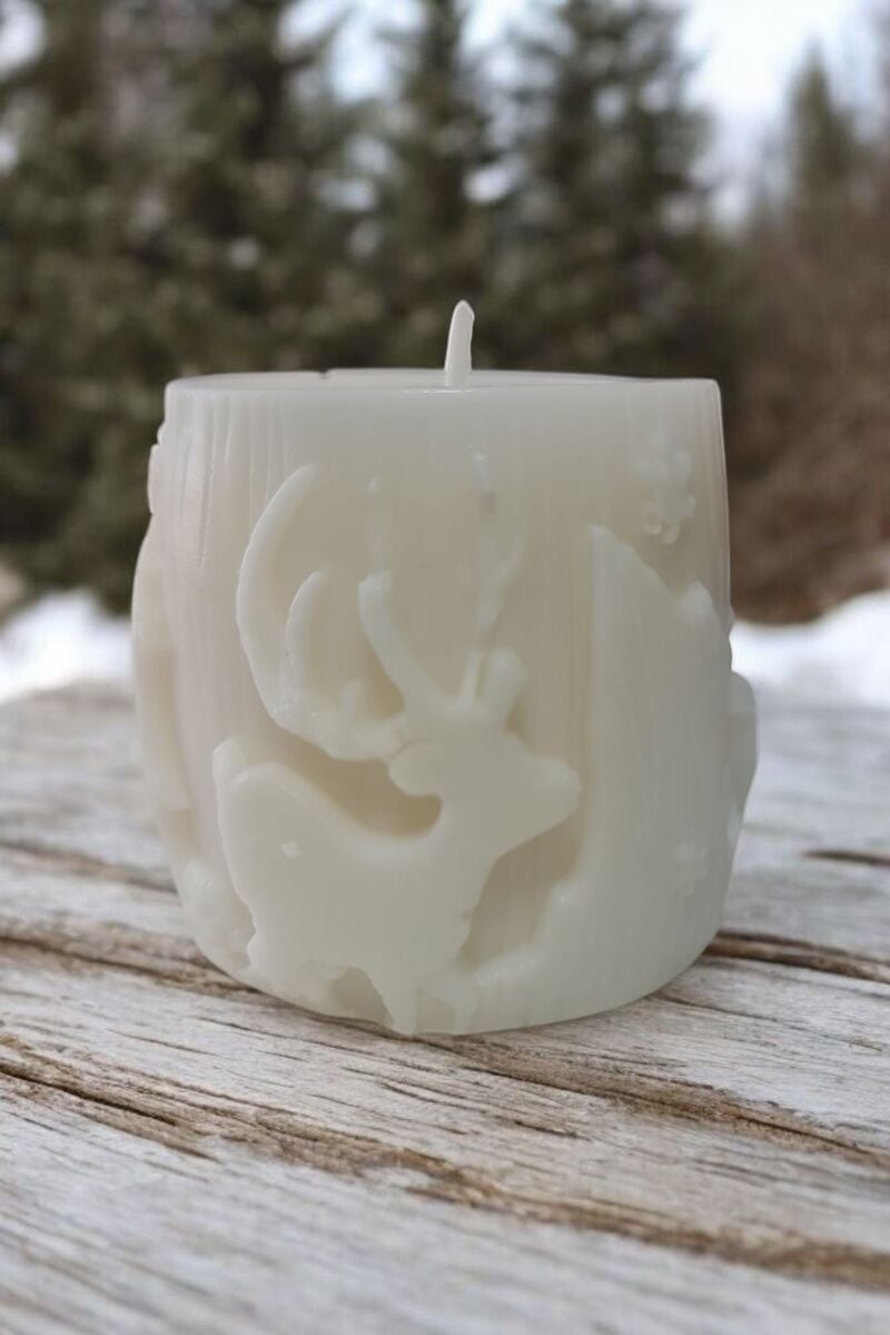 Geyik Desenli Fıçı Beyaz Mum