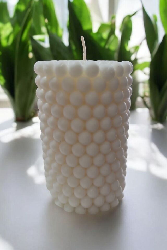 Kabarcık Topu Beyaz Mum 10 cm