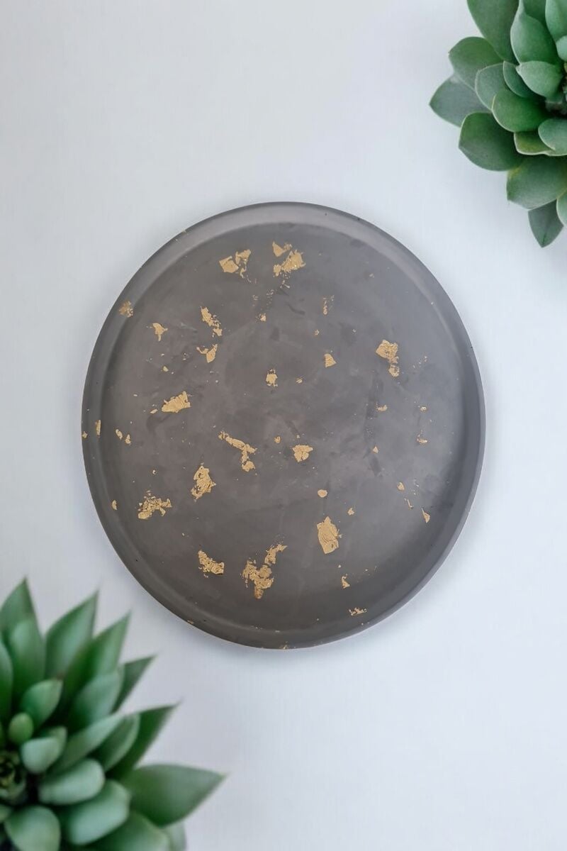 Dekoratif Beton 30 Cm Organizer Tepsi Siyah Saksı/Mum Altlığı
