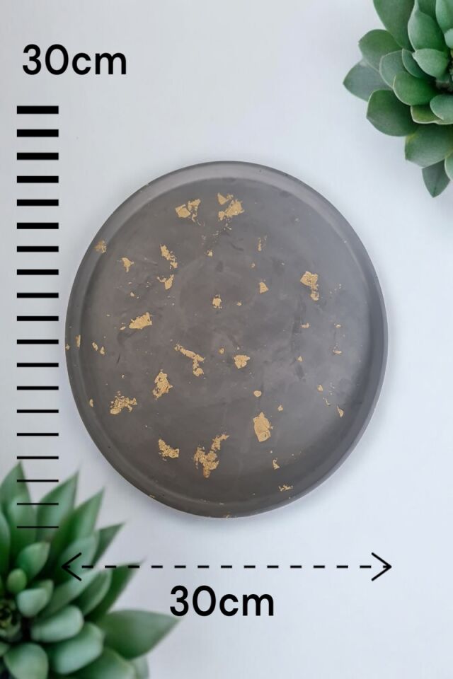 Dekoratif Beton 30 Cm Organizer Tepsi Siyah Saksı/Mum Altlığı