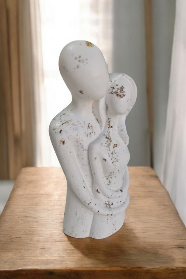 Sarılan Çift Beyaz&Gold Biblo