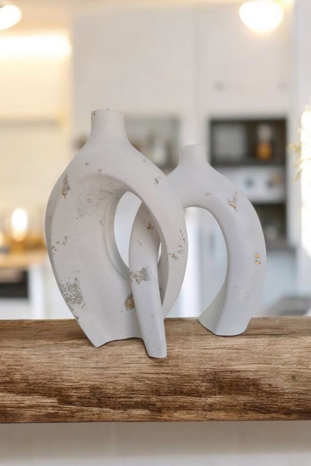 Sanatsal Vazo Soyut Figür Beyaz&Gold Rengi