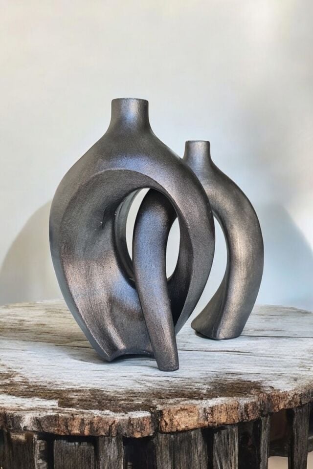 Sanatsal Vazo Soyut Figür Antrasit Rengi