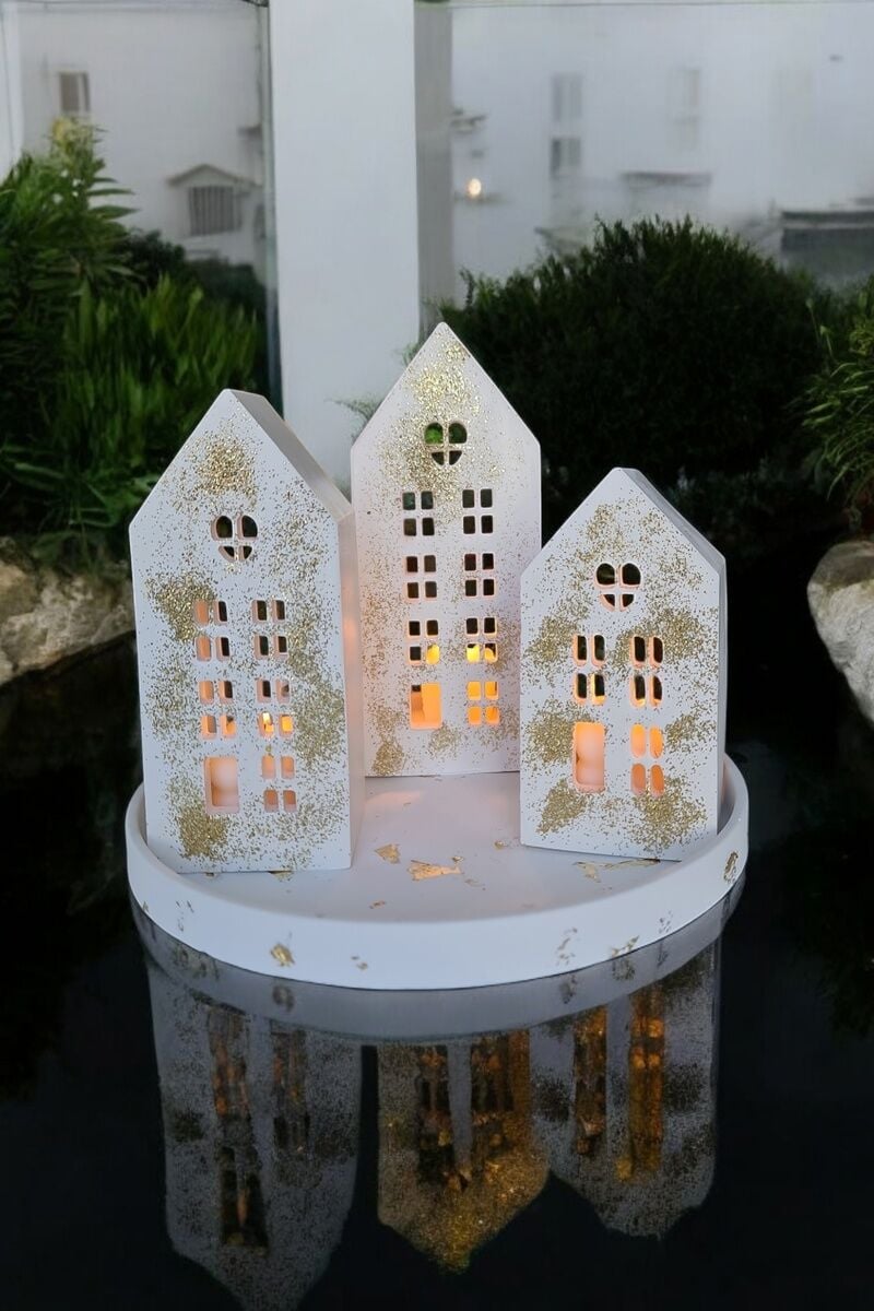 3lü Gold Sim Beton Ev Dekor Seti