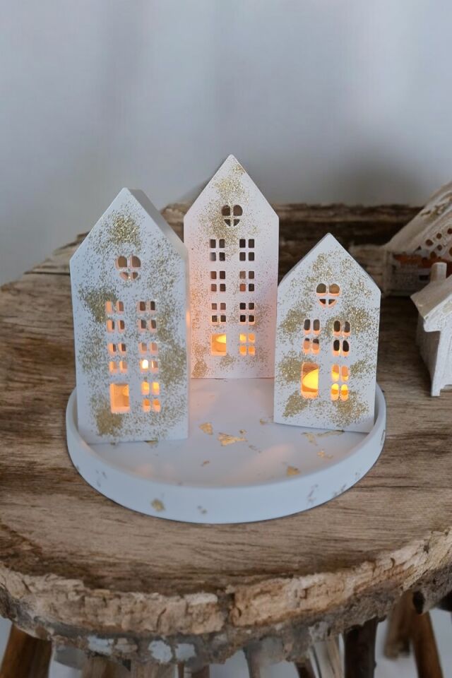 3lü Gold Sim Beton Ev Dekor Seti