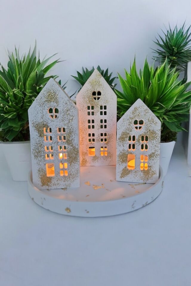 3lü Gold Sim Beton Ev Dekor Seti