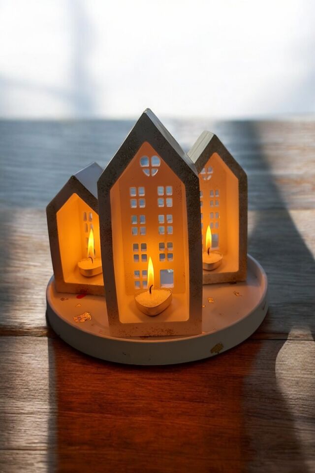 3lü Gold Sim Beton Ev Dekor Seti