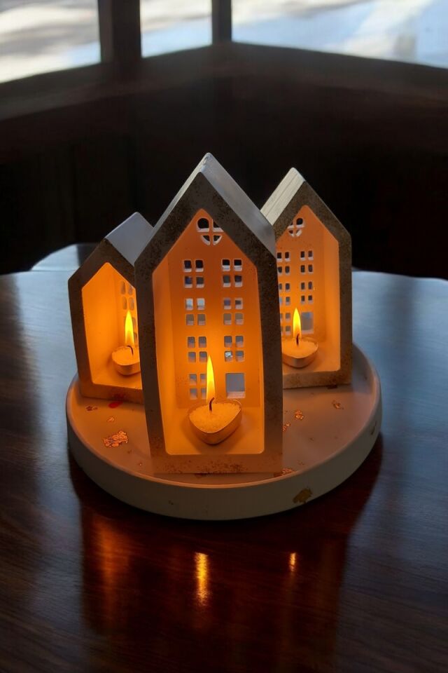 3lü Gold Sim Beton Ev Dekor Seti