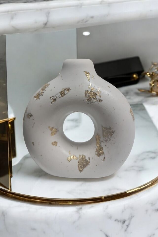 Bohem Halka Vazo Beyaz&Gold