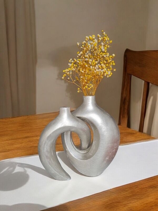 Sanatsal Vazo Soyut Figür Parlak Gri Rengi