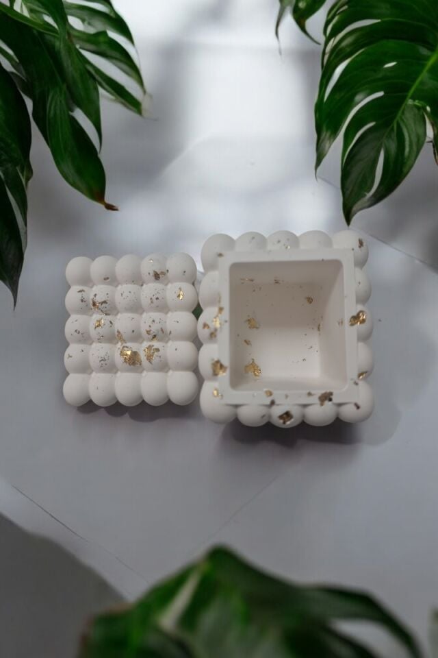 Beton Bubble Taş Dekor Beyaz&Gold